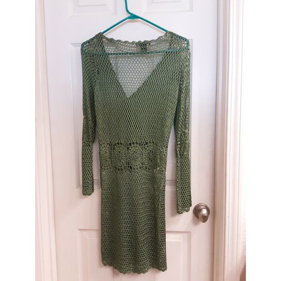 BCBG Sweater, Women's Size Large Maxi Long Knit, Olive Green, See Thru, EUC - Picture 3 of 6